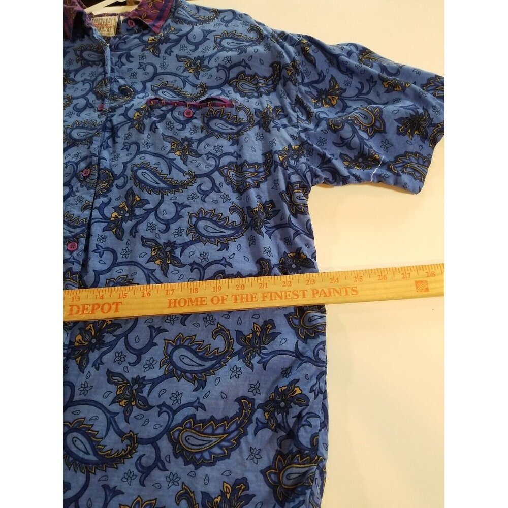 Vtg 80s High Advantage Short Sleeve Shirt Womens 22 Paisley Blue Button Up Hi Lo - Picture 6 of 11